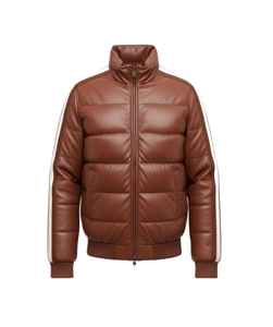 Blouson d'hiver contemporain en cuir à capuche avec logo frontal, rembourrage structuré, doublure confortable, imperméable, respirant et écologique - Product Image 3