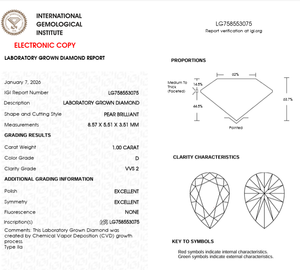 Nuevo Diamante CVD Cultivado en Laboratorio, Corte Brillante 1.00, Color D, VVS2, Certificado IGI, para Joyería Femenina, Venta al por Mayor Directa de Fábrica - Product Image 2