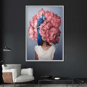 Elegant Pink Floral Woman Canvas Print - Modern Wall Decor,<b>White</b> <b>Framed</b> - Product Image 1