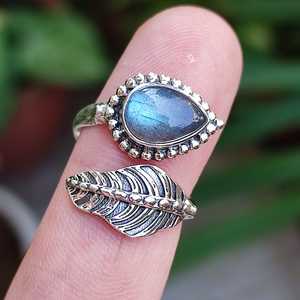 Labradorite Statement Pearshape <b>Ring</b> Natural <b>Silver</b> Inlay Perfect Gift for Any Occasion - Product Image 3