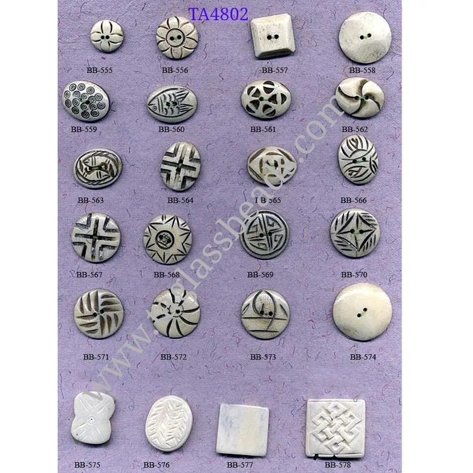 Custom Handmade Natural Mão Esculpida Beads Osso Esculpido Botão osso botão grânulos Lampwork Preço baixo Pronto para enviar