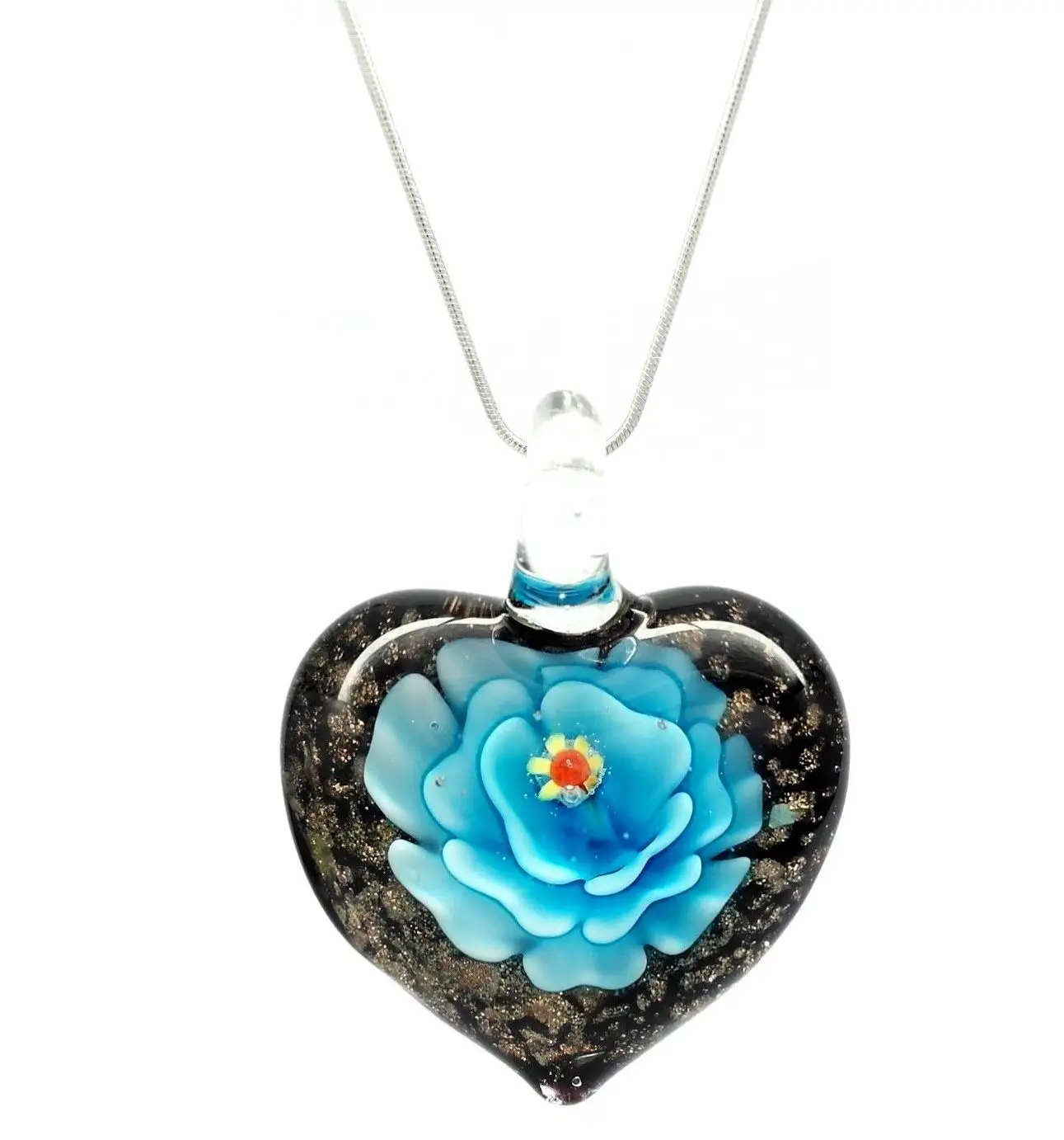 wholesale handmade Heart Shape eye flat round glass pendant necklace with leather cord chain