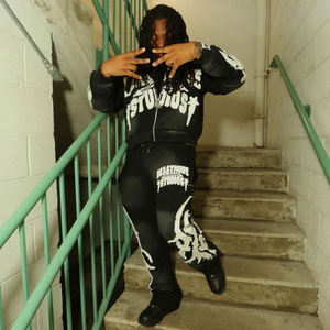 Zip Up Distressed Brodé Acide Lavage Soleil Faded Distressed Ensembles Vintage Hoodie Sunfaded Ensembles Survêtement Survêtements Survêtements - Product Image 2