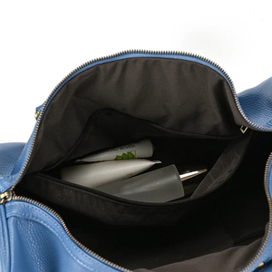 Sac de voyage en cuir bleu, sac de week-end, pliable, portable, fermeture à glissière, sangle réglable, imperméable, grande capacité, durable - Product Image 2