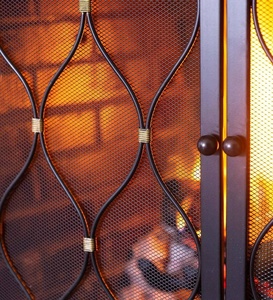 Paravent de cheminée en métal à double porte, motif treillis marocain, avec grille de protection anti-étincelles articulée, autoportant, pour usage intérieur - Product Image 3