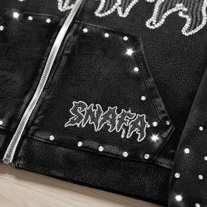 ผู้ผลิตขายส่งชุดวอร์มประดับเพชรเทียมแบบกำหนดเองในราคาถูก ชุดวอร์มวินเทจ ชุดวอร์มแบบฟอกสีสำหรับผู้ชาย - Product Image 5