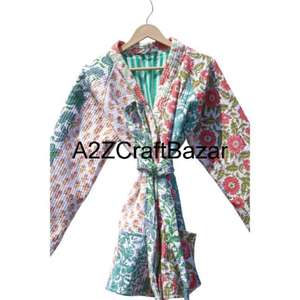Chaqueta de Algodón Acolchada Floral Hecha a Mano en India, Estilo Jaipuri Vintage, Mangas Largas, Reversible, Secado Rápido, para Otoño, Corta, para Fiestas - Product Image 5