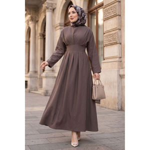 Vintage Brown Belted <b>Dress</b> Waist-Pleats Modest Vintage Style Breathable Spandex Mix Fabric <b>Custom</b> Logo XS-XXL for Day Spring - Product Image 1