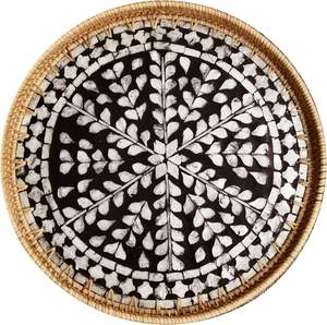 Bandeja de servicio de ratán de madera de estilo vietnamita más nuevo, pantalla con forma de perla madre para café, pan, comida, decoración de almacenamiento de ratán de madera - Product Image 1