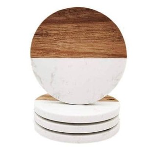 Ensemble de sous-verres à thé en marbre et en bois fait à la main, fabricant de Table en bois de haute qualité, dessous de verre pour thé et café - Product Image 1