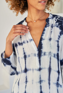 Blusa 100% de algodón Indigo Tie-Dye para mujer Tejido tejido transpirable y lavable para prendas de vestir - Product Image 4