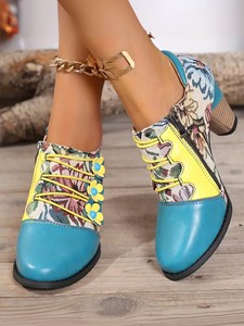 Botines de tacón alto para mujer a la moda de fiesta de otoño estilo occidental con estampado múltiple con cordones elásticos y Tacón cuadrado antideslizante - Product Image 3