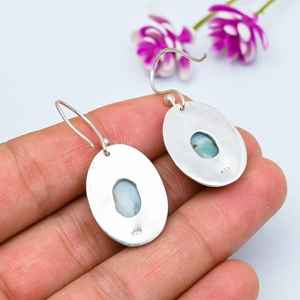 Boucles d'oreilles uniques en larimar, argent sterling 925, forme ovale, pendantes, pierres précieuses, bijoux en larimar, cadeau de Thanksgiving - Product Image 6