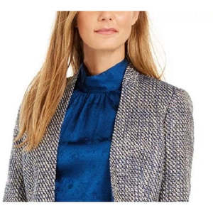 Blazer Lungo Asimmetrico in Tweed da Donna Calvin Klein Blu Tinta Unita in Tessuto di Lana Taglia 14 - Decorazione con Bottoni Ricamati - Product Image 2