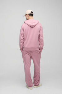 Men's <b>Pink</b> Hooded <b>Tracksuit</b> Set Full Zip Sweatshirt Jogger Pants Solid Color Casual Loose Fit Two Piece Sportswear Autumn Wear - Product Image 2