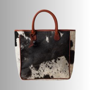 Sacs à main de luxe pour femmes, fabriqués à la main en cuir de vache naturel avec poils, style tote - Product Image 4