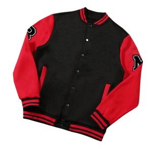 แจ็กเก็ตเบสบอลวิทยาลัยสีดำสีแดงผ้าวูลสำหรับผู้ชาย100% มีฮู้ดผ้าคอตตอนมีซิปปิดอบอุ่นแบบลำลองสำหรับฤดูหนาว - Product Image 1