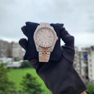 Montre pour homme et femme, sertie de diamants, acier inoxydable, moissanite VVS1, deux tons, automatique, cadeau de luxe - Product Image 6