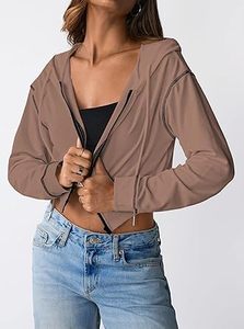 เสื้อครอปแขนยาวมีซิปสำหรับผู้หญิงผ้าฝ้ายเสื้อครอปเสื้อฮู้ดตัดโลโก้กำหนดเองสไตล์ใหม่ขายส่ง - Product Image 3