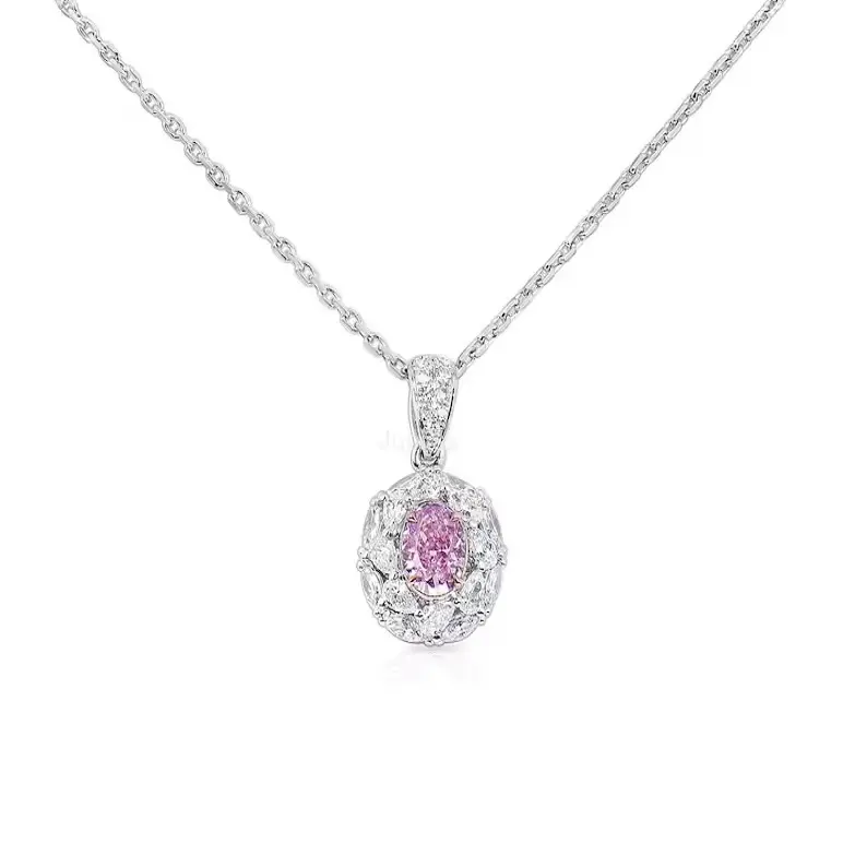 Kalung berlian gaya unik ramah lingkungan, Kalung Lab berlian merah muda tumbuh untuk hadiah 14K emas putih liontin wanita