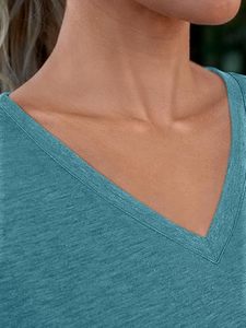 T-shirts pour hommes à manches courtes respirants, couleur unie, col en V, mélange de polyester et de coton, qualité supérieure personnalisée, vente en gros OEM ODM - Product Image 4