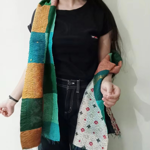 Fine Stich <b>Silk</b> Neck <b>Scarf</b> Recycle Vintage <b>Silk</b> Kantha Patch Ladies Stole Vintage Kantha Muffler Assorted Color bangoli <b>Scarves</b> - Product Image 1