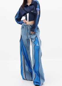 Chaqueta corta transpirable acolchada de punto con estampado de colores a la moda con cintura atada parches de rayas laterales mangas largas para mujer - Product Image 5