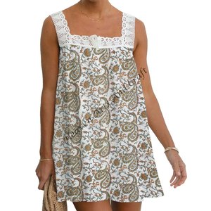 Camiseta sin Mangas para Mujer, 100% Algodón Orgánico, Diseño con Bloques de Tinte Ecológicos, Estampado a Mano, Top de Encaje, Blusa Informal para Chicas - Product Image 5