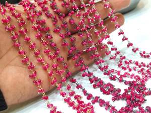 Chaînes en fil de cuivre enveloppé de perles rondes facettées en rubis de 3 mm pour la fabrication de bijoux, vendues au mètre - Product Image 2