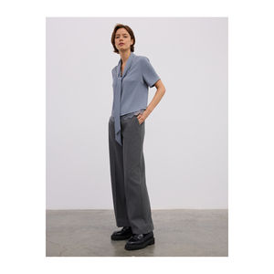 เสื้อเชิ้ตผ้าซาตินสำหรับผู้หญิง แต่งลูกไม้ พร้อมเชือกผูกคอ - Product Image 3