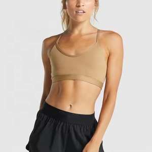 Soutien-gorge de yoga respirant à maintien moyen, sans armatures, dos croisé fin, rembourré, avec bretelles, bonnets amovibles à boutons - Product Image 1