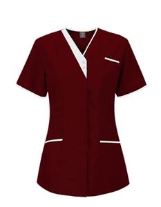 Mujeres cuello en V Scrub Tops manga corta bolsillo uniforme médico veterinaria odontología ropa de trabajo enfermera de alta calidad - Product Image 6