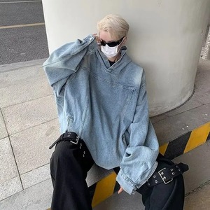 แจ็กเก็ตยีนส์สีดำ/น้ำเงินสำหรับผู้ชาย, เสื้อโค้ทผ้าเดนิมที่อบอุ่นพร้อมซับในทำจากไนลอนและคอตตอนสำหรับฤดูใบไม้ร่วง - Product Image 2