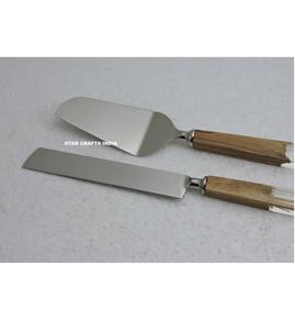 Serveur à gâteau de luxe en acier inoxydable avec manche en bois Outils de cuisson à prix raisonnable Support à gâteau en métal - Product Image 5