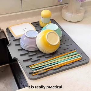 <b>Silicone</b> Square Draining <b>Mat</b> for Kitchen Countertop Sink Non-Slip Pad Modern Minimalist Design Dish-Washing Basin Storage <b>Mat</b> - Product Image 4