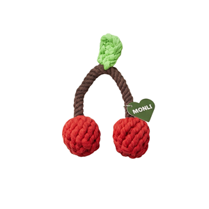 Jouets en corde pour animaux de compagnie en cerisier faits à la main, durables, écologiques, en coton, style dessin animé, pour le jeu, emballés dans un sac - Product Image 1