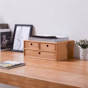 Natural Wooden Desktop <b>Organizer</b> Office Supplies Filing Tidy Storage Shelf - Storage Cabinet/Jewelry <b>Organizer</b> with 3 Drawers - Product Image 3