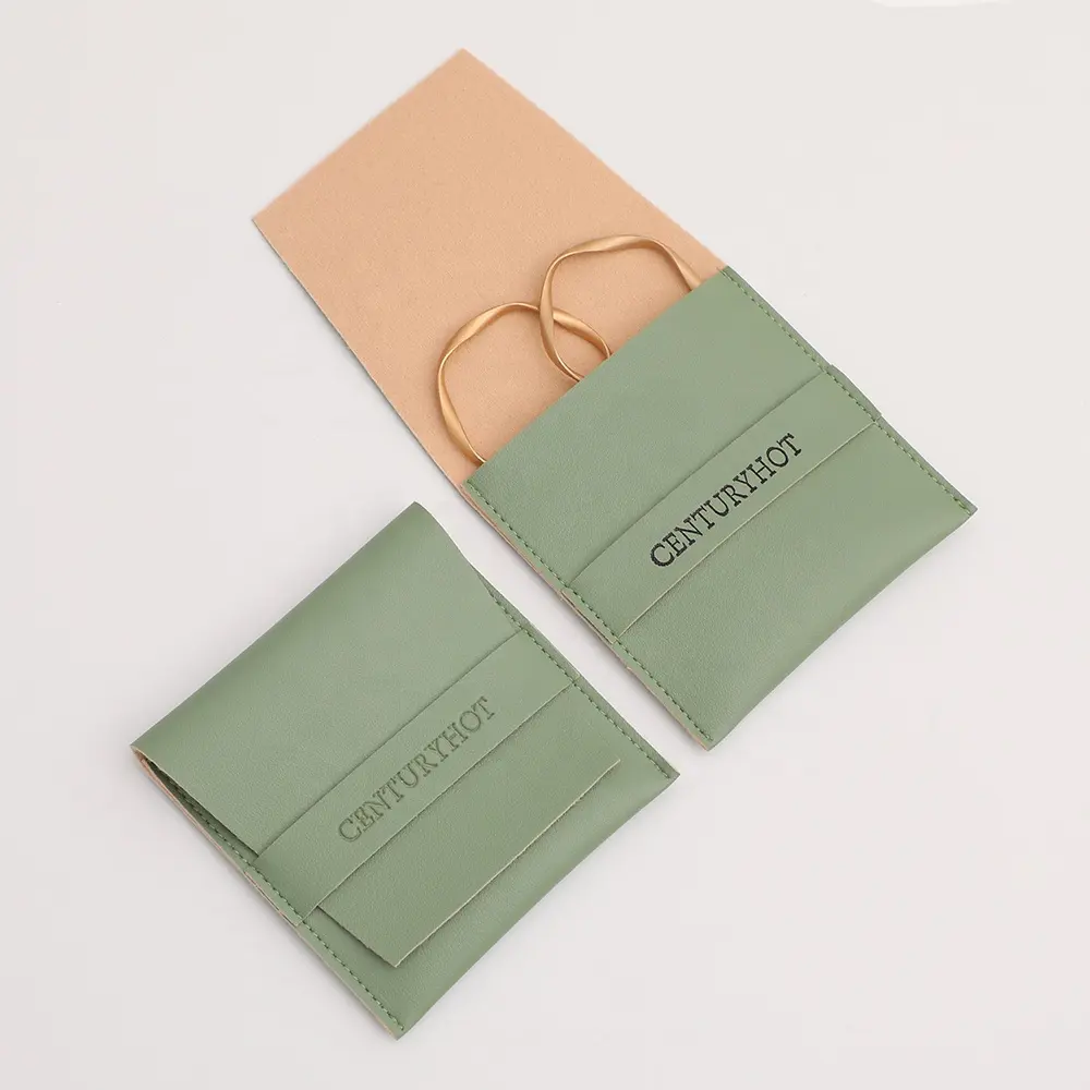 Groen 8*8Cm Lederen Sieraden Zakjes, Handgemaakte Sieraden Tas Oorbellen, ketting Armband Envelop Pouch Met Logo Custom