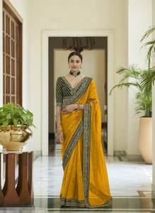 Sari bordado de seda Vichitra real tradicional indio más vendido exclusivo último Sari de Boda nupcial étnico fiestas elegantes - Product Image 2