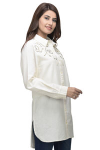 Túnica bordada Bohemia informal con botones para mujer, 100% algodón orgánico, patrón cosido Vintage, transpirable para oficina - Product Image 3