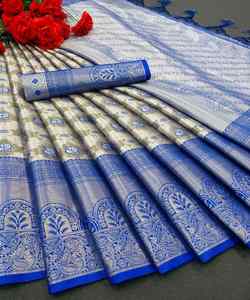 Bridal Wedding Saree in Velvet with <b>Organza</b> and Lace Details - Product Image 2