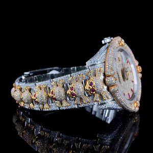 Meilleur cadeau de bijoux de mode, montre tendance sertie de diamants en moissanite VVS, montre glacée pour hommes, bracelet en acier inoxydable or blanc, nouvelle ère - Product Image 3