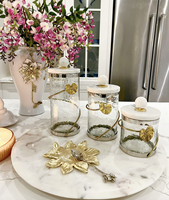 Bocal en verre hermétique de haute qualité, design unique, moderne et classique, fait main, avec couvercle à bascule en laiton plaqué or et marbre, idéal pour les cadeaux.