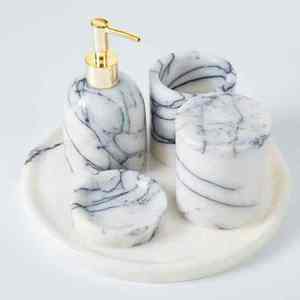 Ensemble de salle de bain en résine de luxe organisateur de vanité élégant porte-savon porte-brosse à dents plateau de gobelet décor de salle de bain moderne - Product Image 1