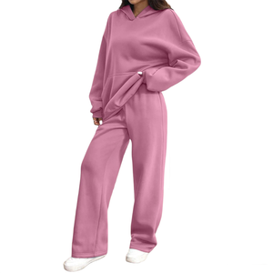 Survêtements en molleton de coton surdimensionnés et élégants pour femmes, respirants, à épaules tombantes, avec logo frontal, style streetwear - Product Image 4
