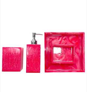 Juego de Baño de Cinco Piezas, Redondo, Rosa, Moderno y Ecológico de Resina, Jabonera, Dispensador de Jabón, Portacepillos de Dientes - Product Image 1
