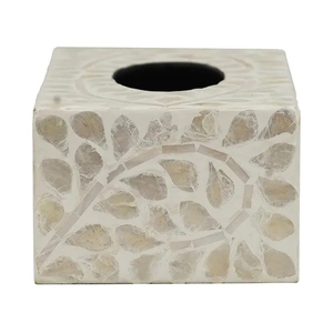 Caja de pañuelos con incrustaciones de nácar de Color blanco de diseño moderno hecho a mano elegante soporte de pañuelos para dormitorio y sala de estar - Product Image 1