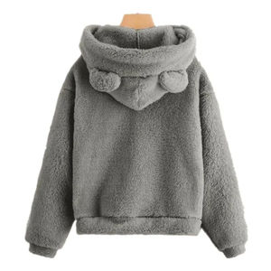 Sudadera con capucha de oreja de conejo de manga larga para mujer de otoño e invierno, Tops casuales cálidos de felpa bonita con logotipo frontal, Sudadera CON CAPUCHA DE Material de seda - Product Image 2