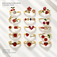 Bagues ajustables pour femmes, mode, romantiques, avec CZ rouge rose, motif cerise et rose, bijoux de fête, vente en gros
