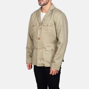 Spring Beige Canvas & Genuine Leather Zippered Safari <b>Jacket</b> with Water Proof & <b>Shearling</b> ODM Size XS Patterned - Product Image 2